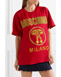 Moschino Oversized Embroidered Cotton Jersey T Shirt
