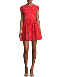 Alice + Olivia Karen Embroidered Party Dress Bright Red