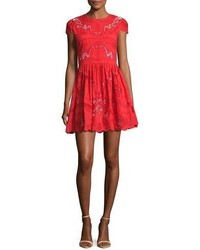 Alice + Olivia Karen Embroidered Party Dress Bright Red