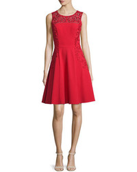 Sue Wong Sleeveless Scroll Embroidered Dress Red