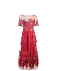 Marchesa Notte Embroidered A Line Dress