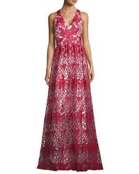 David Meister Floral Embroidered Overlay Gown