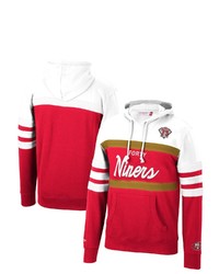 Mitchell & Ness Scarletwhite San Francisco 49ers 75th Anniversary Faithful To The Bay Head Coach Pullover Hoodie