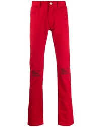 Red Embroidered Jeans