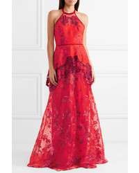 Marchesa Notte Embroidered Neoprene Point Desprit And Guipure Lace Gown