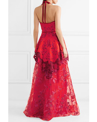 Marchesa Notte Embroidered Neoprene Point Desprit And Guipure Lace Gown