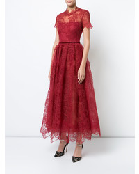 Marchesa Notte Flared Lace Embroidered Dress