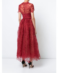 Marchesa Notte Flared Lace Embroidered Dress