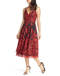 Red Embroidered Lace Fit and Flare Dress
