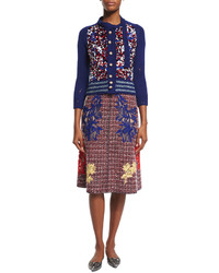 Marc Jacobs A Line Embroidered Tweed Skirt With Mickey Red