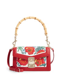 Red Embroidered Leather Crossbody Bag