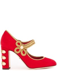 Red Embroidered Leather Pumps