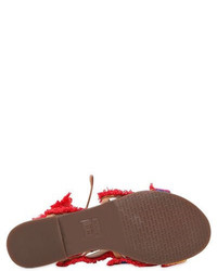 Schutz 10mm Pompom Embroidered Leather Sandals