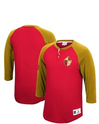 Mitchell & Ness Scarlet San Francisco 49ers Historic Logo Ultimate Play Henley 34 Sleeve Raglan T Shirt