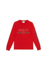 Red Embroidered Long Sleeve T-Shirt