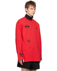Raf Simons Red Embroidered Long Sleeve T Shirt
