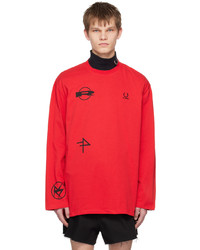 Raf Simons Red Embroidered Long Sleeve T Shirt
