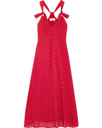 Red Embroidered Midi Dress
