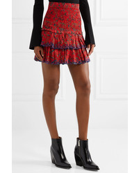 Isabel Marant Etoile Naomi Shirred Embroidered Cotton Mini Skirt