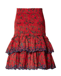 Isabel Marant Etoile Naomi Shirred Embroidered Cotton Mini Skirt