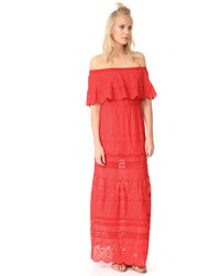 Red Embroidered Off Shoulder Dress