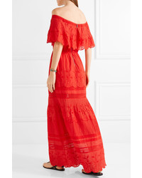 Alice + Olivia Alice Olivia Pansy Off The Shoulder Embroidered Cotton Maxi Dress
