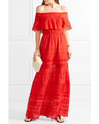 Alice + Olivia Alice Olivia Pansy Off The Shoulder Embroidered Cotton Maxi Dress
