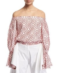Alexis Micl Embroidered Off The Shoulder Top Redwhite