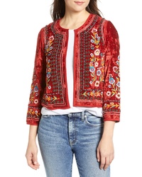 Red Embroidered Open Jacket