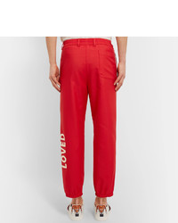 Gucci Slim Fit Cropped Embroidered Grosgrain Trimmed Twill Trousers