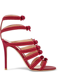 Red Embroidered Satin Sandals