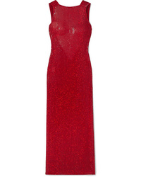Red Embroidered Sequin Evening Dress