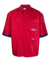 Red Embroidered Short Sleeve Shirt