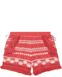 Red Embroidered Shorts