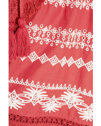 Rachel Zoe Karlene Tasseled Embroidered Cotton Gauze Shorts Coral