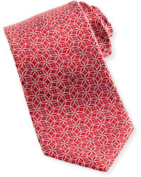 Ike Behar Ib Red Floral Textured Silk Tie Red