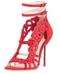 Sophia Webster Albany Embroidered Pin Heel Suede Sandal