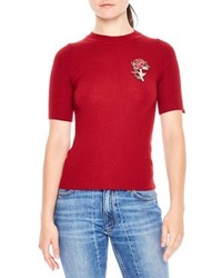 Sandro Floral Applique Ribbed Sweater