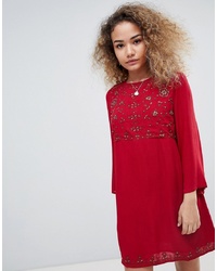 Red Embroidered Swing Dress
