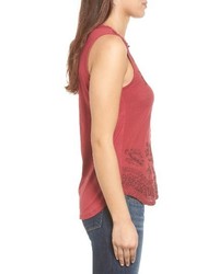 Lucky Brand Embroidered Woven Knit Tank