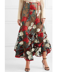 Costarellos Embroidered Tulle Midi Skirt