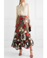 Costarellos Embroidered Tulle Midi Skirt