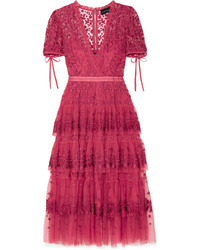 Needle & Thread Tiered Embroidered Tulle Midi Dress