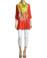 Johnny Was Nikky Embroidered Georgette Long Tunic Orange