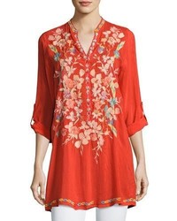 Johnny Was Nikky Embroidered Georgette Long Tunic Orange
