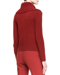 Carolina Herrera Long Sleeve Turtleneck Sweater With Embroidery Brick Red