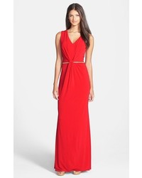 Laundry by Shelli Segal Belted Twist Front Jersey Gown