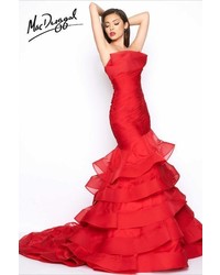 Mac Duggal Black White Red 80559 Bustier Gown In Deep Red