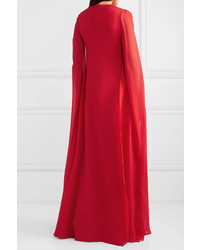 Givenchy Cape Effect Beaded Wool Crepe And Silk Chiffon Gown