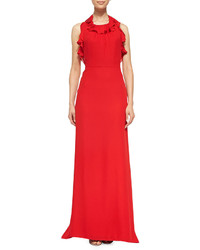 Milly Chelsea Ruffled Silk Halter Gown
